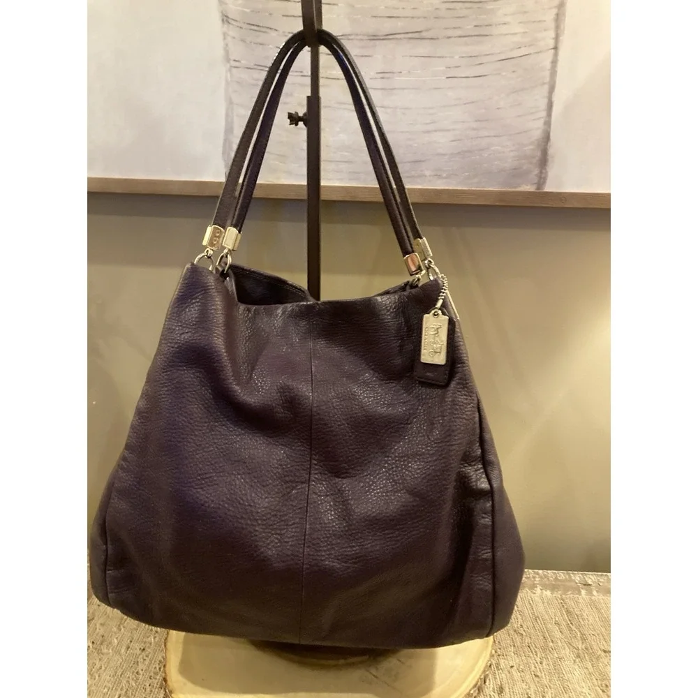 Coach Phoebe Purple Pebbled Leather Triple Compartment‎ Shoulder Bag 24621